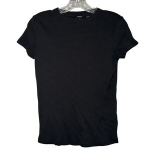 Theory Womens Tiny Tee Compact Rib Black Short Sleeve Top Size M minimal basic